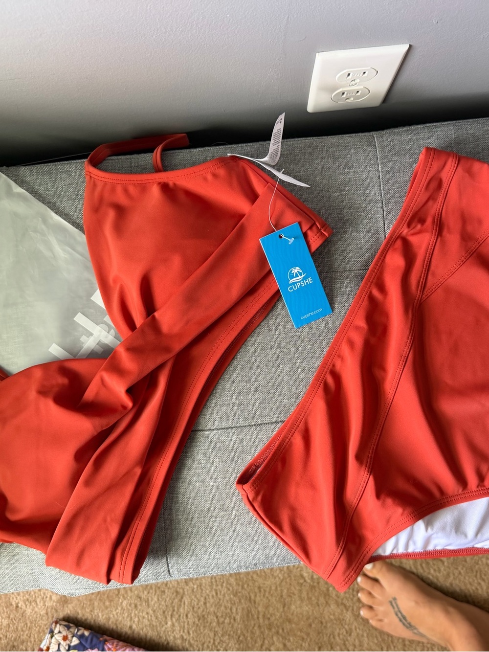 Cupshe Coral-Red Cami Bikini Top NWT